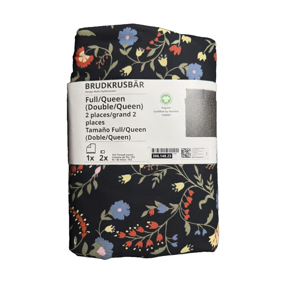 Ikea BRUDKRUSBAR Full/Queen Duvet cover pillowcase black multicolor/floral - NEW